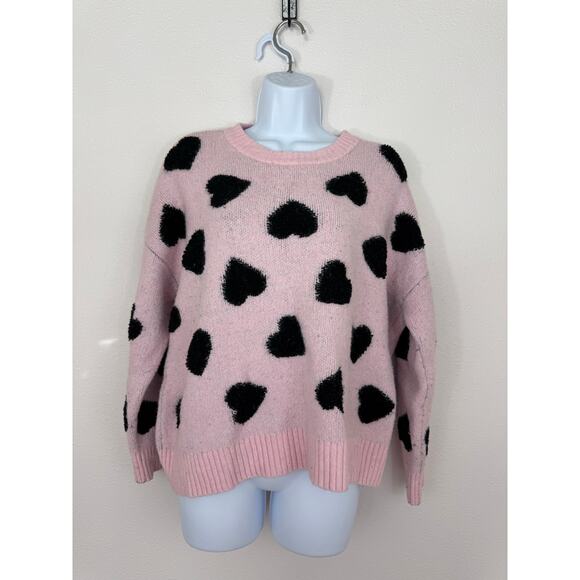 Torrid Pink Heart Fuzzy Crewneck Sweater Size 00 - Picture 1 of 5